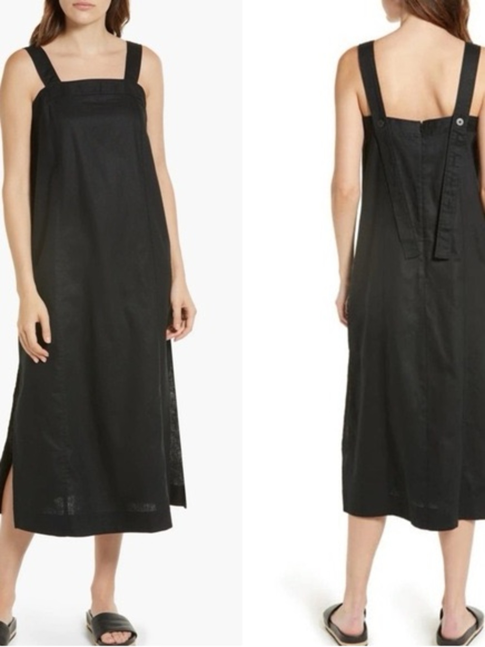 Madewell Linen Blend Princess Seamed midi Black Dress Size XS